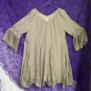 Angel Heart Boutique Womens Size Medium Mocha Oversized Tunic Lace Fairy Top